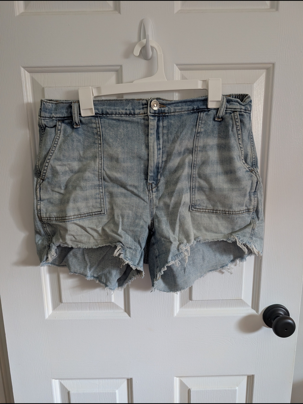 aerie Women's Light Blue Distressed Denim Shorts Elastic Waistband Size XL